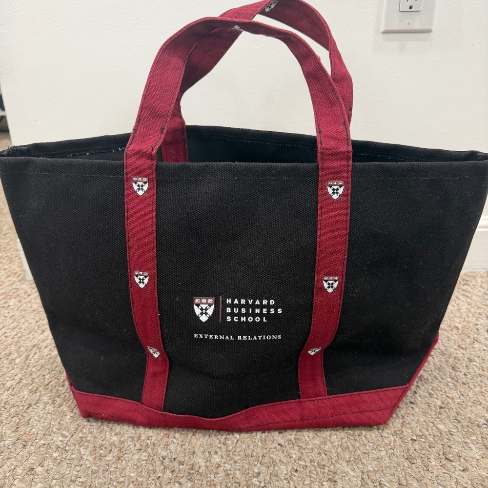 Harvard Business School tote canvas crimson black HBS shield